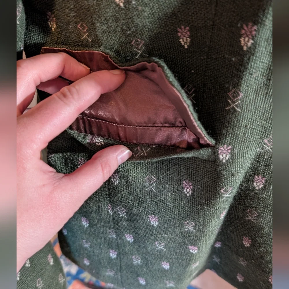 Anthropologie Mädchen Blazer, Women's Size M, Green Wool With Pink Accents - Picture 9 of 11